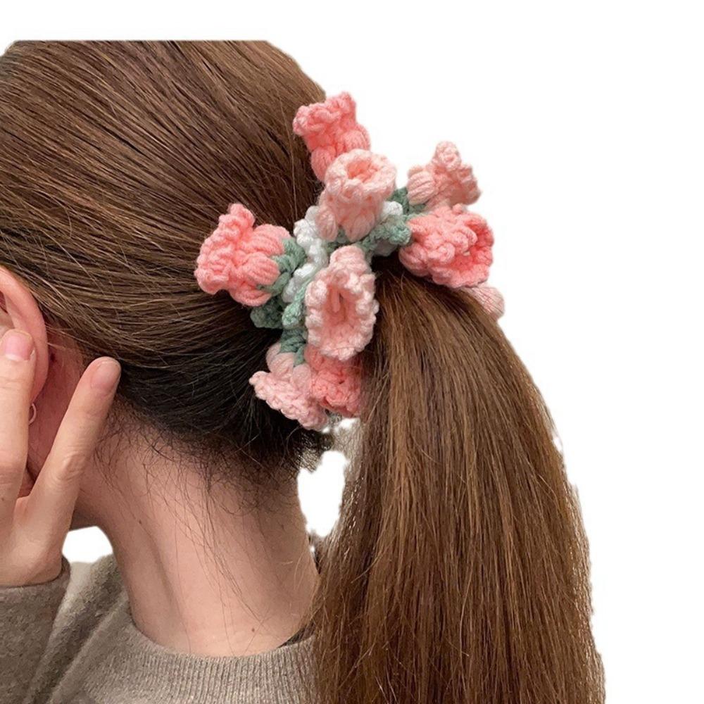 Handmade Crocheted Flower Scrunchies Flores Convallariae Sweet Hair Tie Knitted Hair Rope  Girls