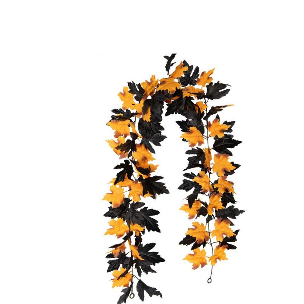 Retro Halloween Black Maple Leaf Realistic Autumn Halloween Garland Elegant Plastic Artificial Plant Wall Hanging Garden