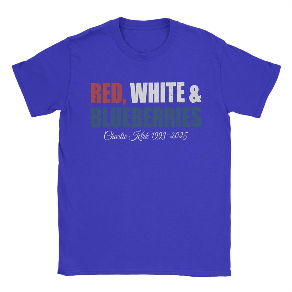Red White & Blueberries Charlie Kirk Men T Shirt 2025 Memorial Freedom Tees Short Sleeve Round Collar T-Shirt Cotton Gift merch