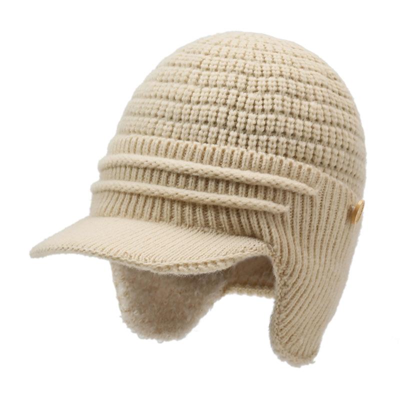 

Зимняя теплая шерстяная шапка для улицы, для велоспорта, непродуваемая, вязаная шапка, толстая флисовая защита ушей, хлопковая шапка бежевый