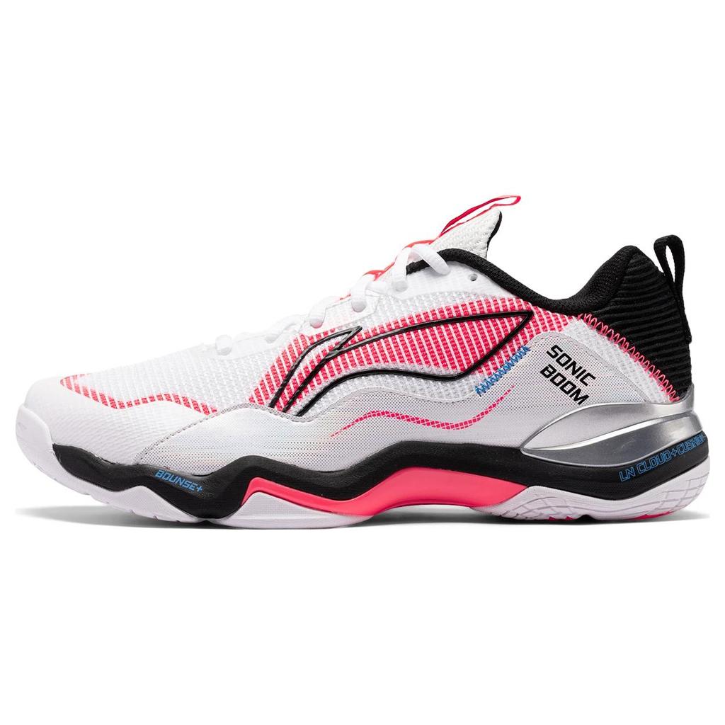 Li Ning OP Textile, Synthetic Leather Abrasion Resistant Low top Badminton Shoes Unisex White Pink Black AYZU007-1
