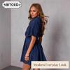 BITCED Fashion Summer Spring Solid Color Print Short Sleeve  Casual Dresses