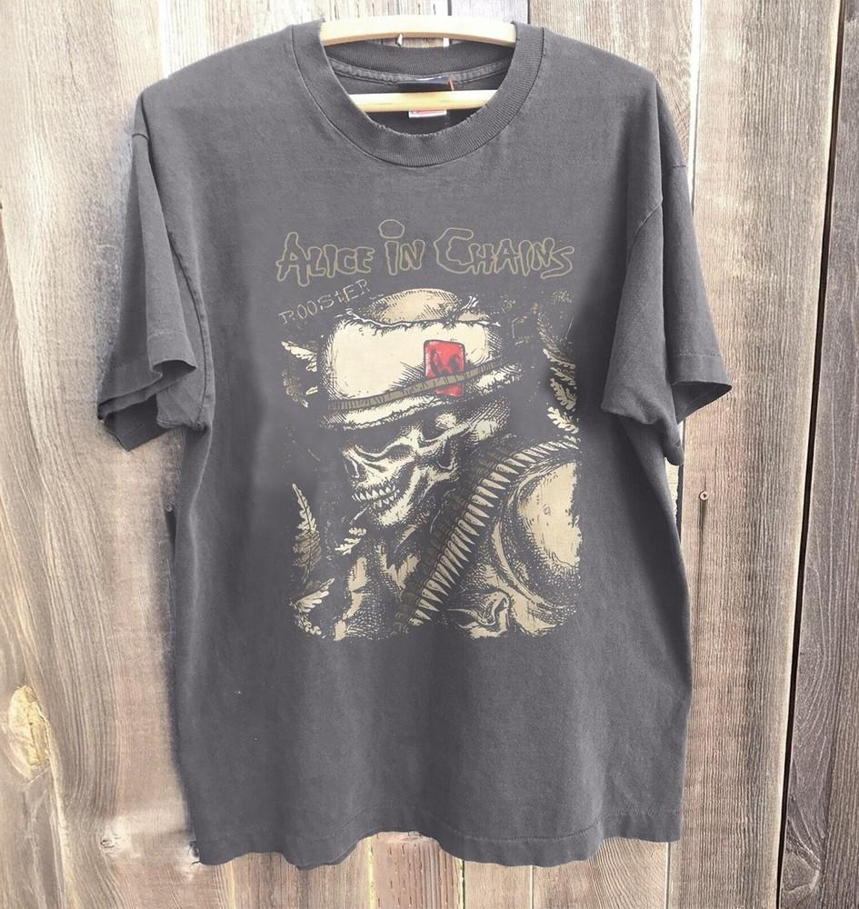 New Alice In Chains Rooster Skull Charcoal Cotton Tshirt Unisex T-Shirt M