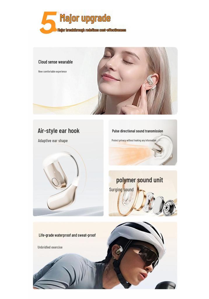 T30 Wireless Bluetooth Sport Ear Hook with Noise Canceling, Long Battery Life, Single Ear Design