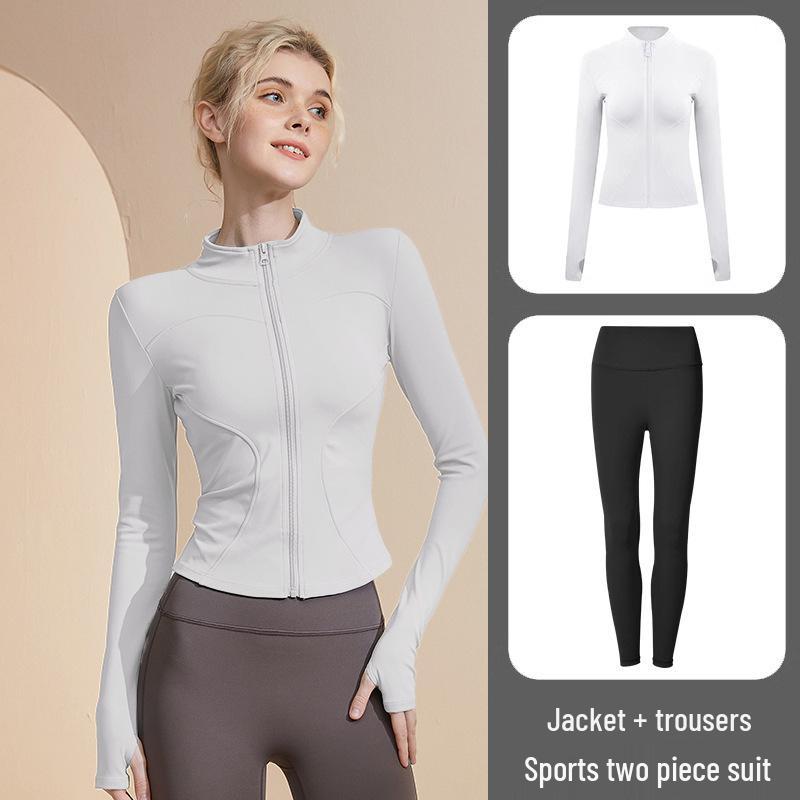 Women's Long Sleeve Sports Yoga Jacket - Stand Collar Cardigan for Running, Fitness, and Pilates