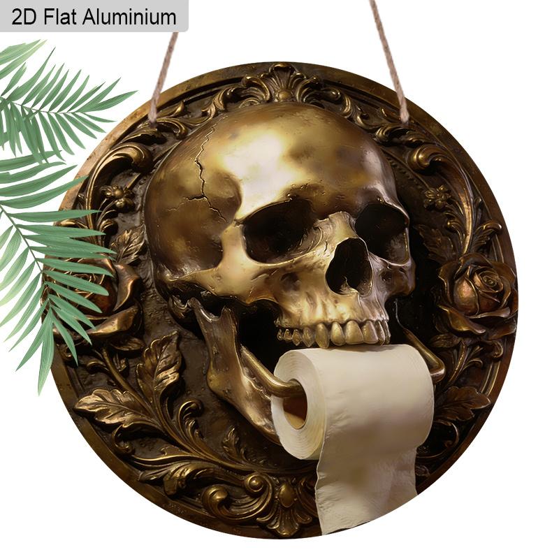 

2D Flat Aluminum Gothic Black Skull Bathroom Sign Metal Wall Decor, Guest Bathroom Hanging Sign Decor Farmhouse Wall Decoration Sign for Toilet 1pc