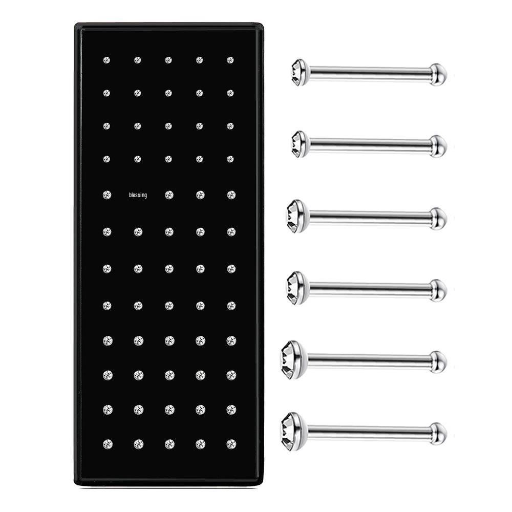 60 Stainless Steel L-Shaped Nose Studs (1.5/2.0/2.5mm) with Diamond Inlay Curve Nose Rings