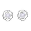 6mm White Pearl Stud Earrings for Girl  Silver Needle Earring Rose Flower Pearl for Women Earring  Wholesale