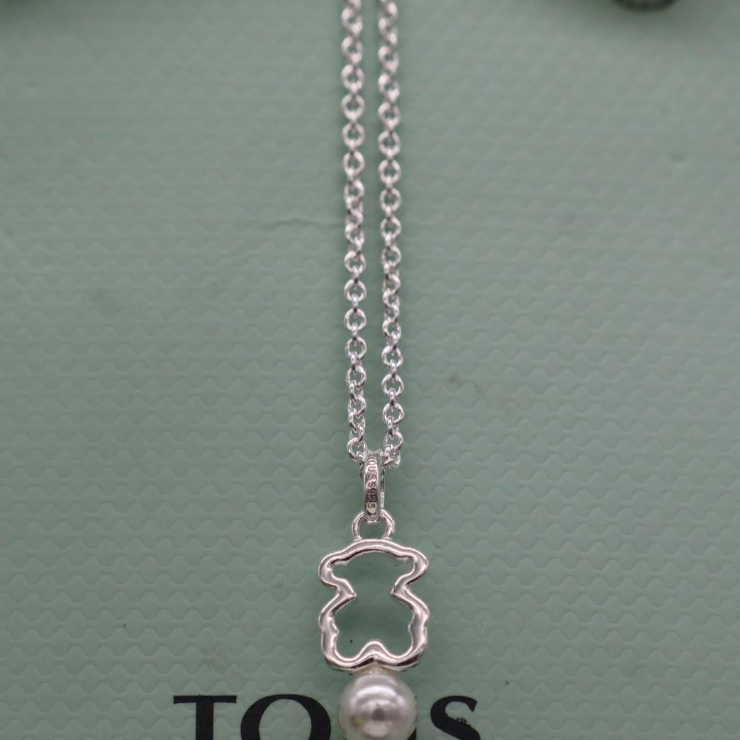 Элегантное европейско-американское серебряное колье S925 с пресноводным жемчугом и медведем – Универсальное украшение на День святого Валентина Bear