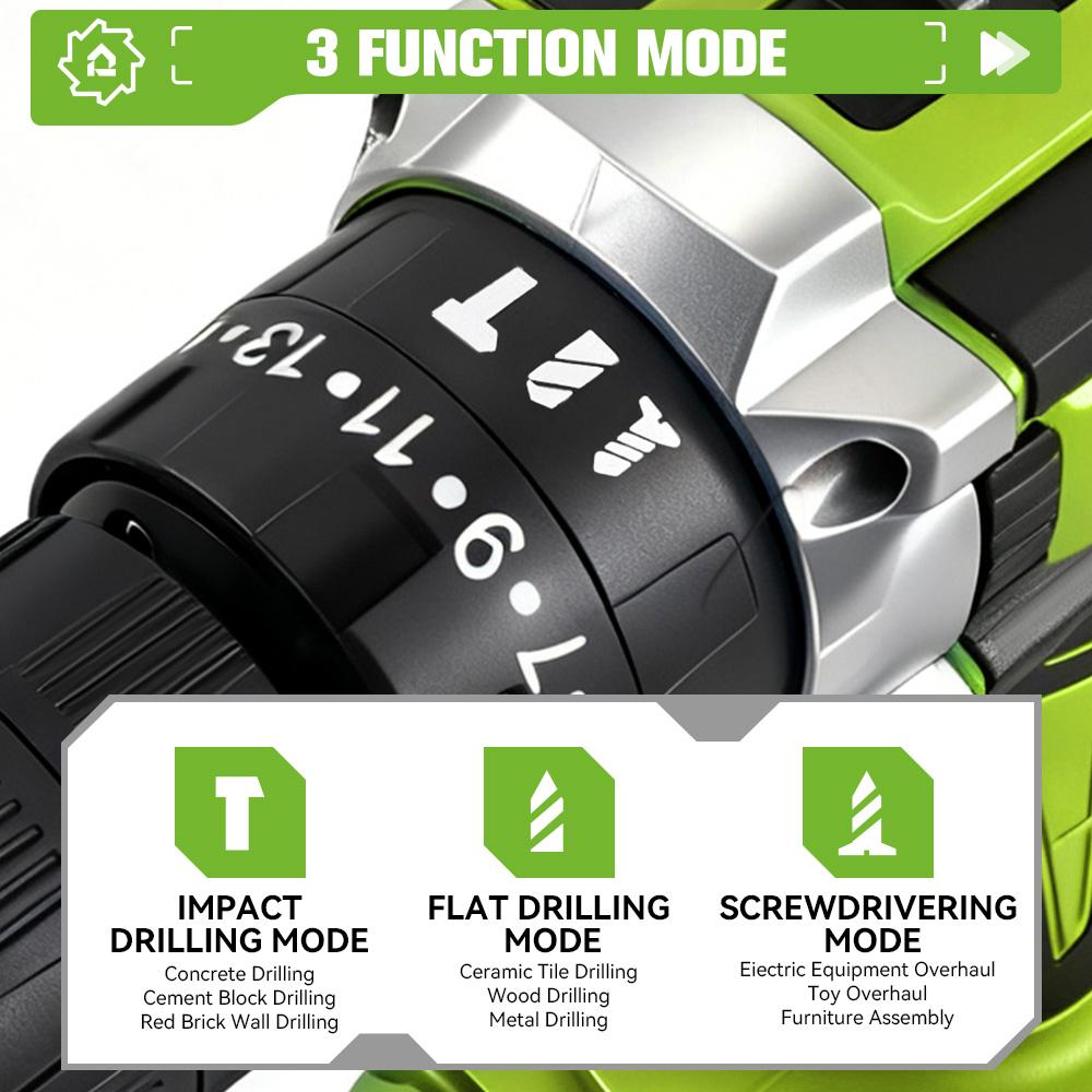 ONEGREEN Trapano Avvitatore a Percussione Elettrico 25+3 Coppia 2 Velocità Regolabile Avvitatore Elettrico Senza Fili Utensile Elettrico Per Batteria Makita 21V Pin