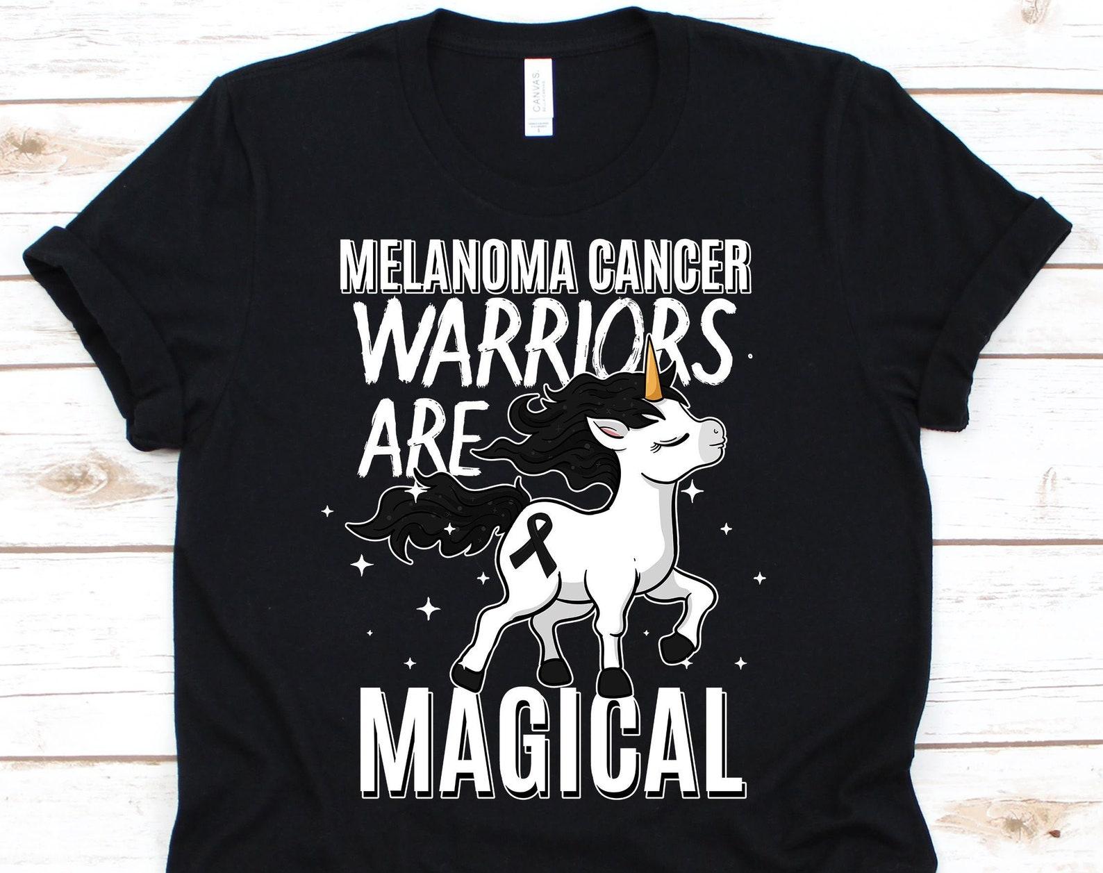 Melanoma Cancer Warriors Are Magical Shirt, Cancer Awareness Tee For Melanoma Warriors Survivor, Cute Black Ribbon Skin Cancer Gift M