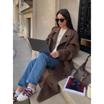 Belts Double Breasted Women's OverCoat Elegant Laple Pocket Full Sleeve Female Coat Autumn Winter Fashion Lady Outwears