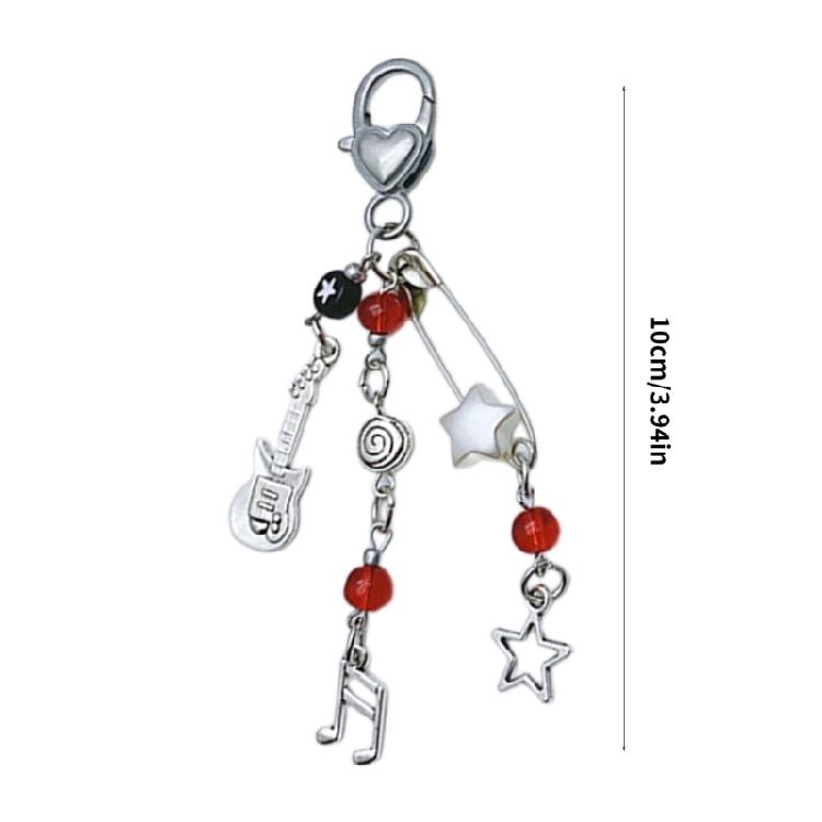 Rock Style Guitar Bead Bag Pendant Keychain Phone Charm Handmade Cute Keychain