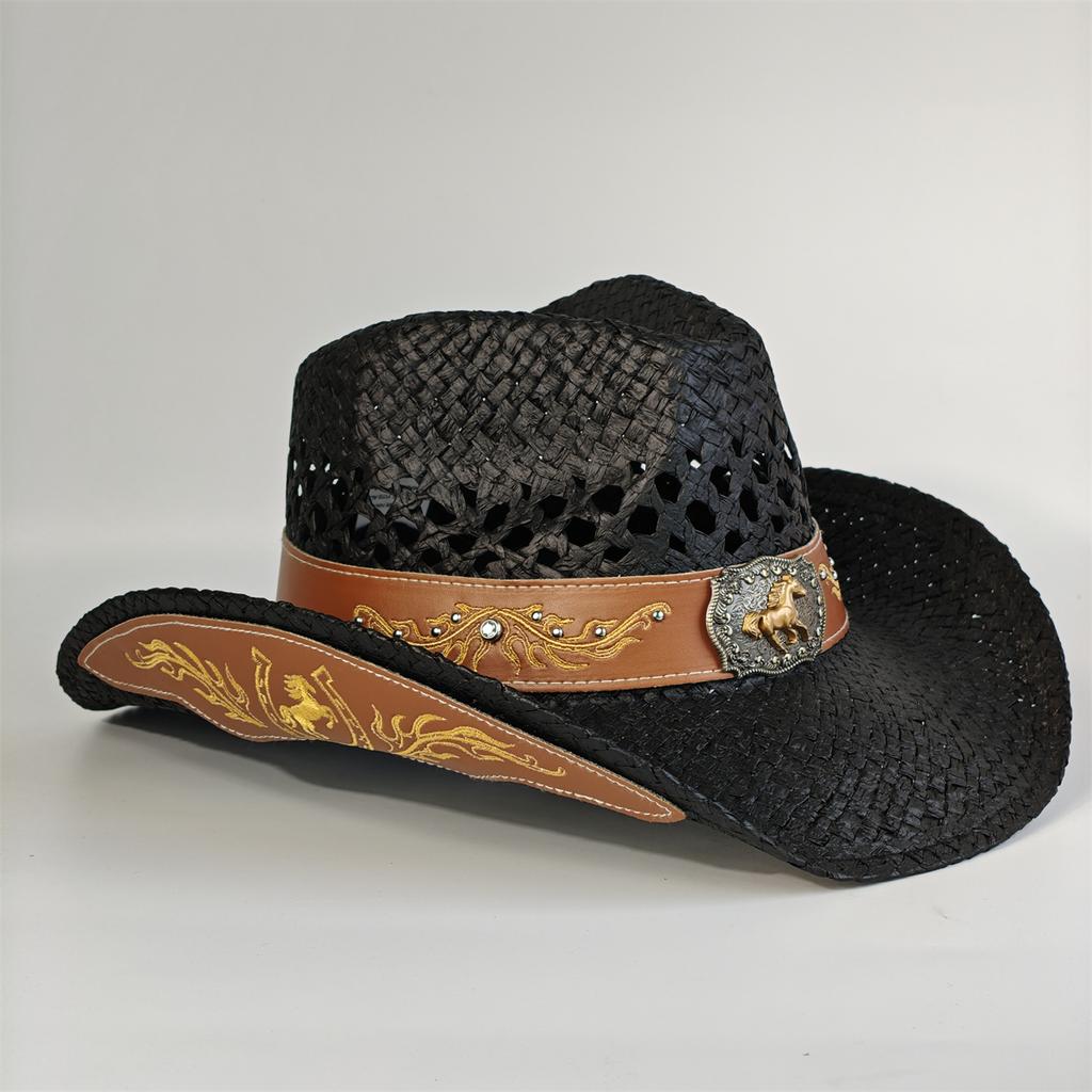 Embroidery Horse Accessories Straw Cowboy Hat For Women Men – Western Sun Hat For Country Concert Rodeo And Cowgirl Hat