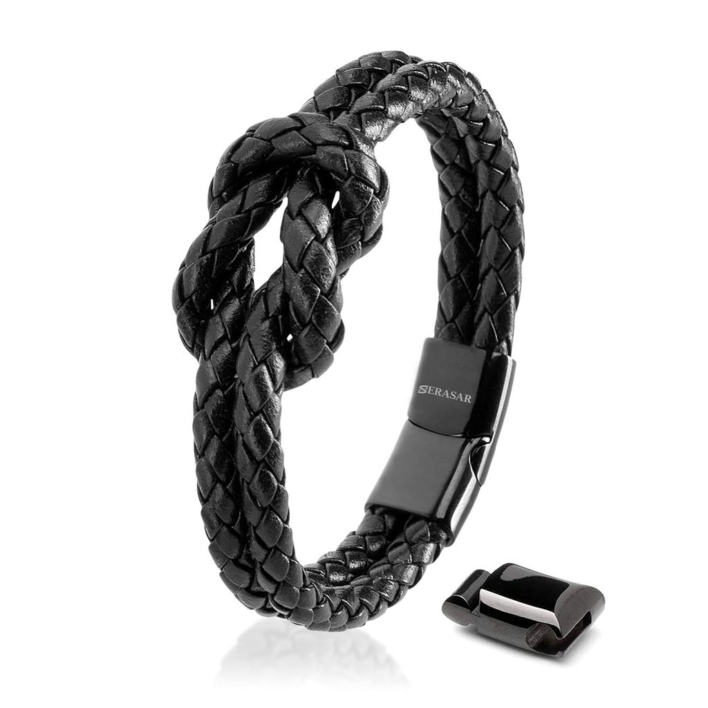 Genuine Leather Bracelet 16cm Black with Gift Box Knot Jewelry Arm Chain Girlfriend Brother Sister Partner Couple Mother Wife Women's -