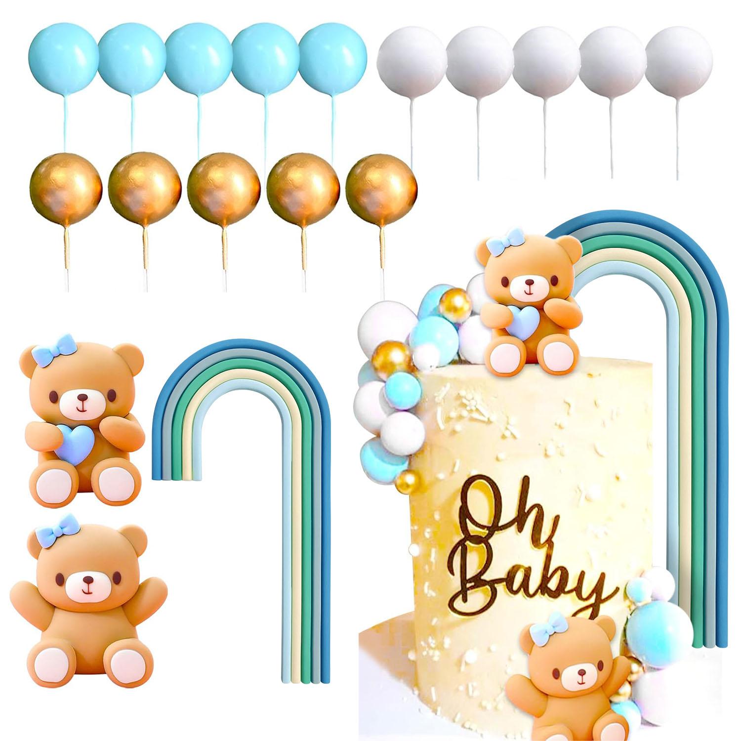 

18 PCS Teddy Bear Cake Decoration Rainbow Teddy Bear Baby Showe Birthday Cake Decoration Baby Shower Baby Girl Cake Decoration