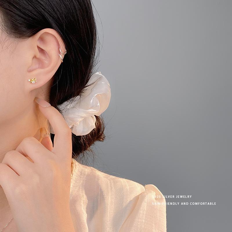 Exquisite Bow Pearl Earrings for Women  Small and Versatile Girly and Sweet Earrings