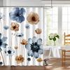 Elegant Blue & Brown Flower Waterproof Bathroom Curtain, Mildew Resistant, Fashionable Design for Home Decor,Fits Various Styles