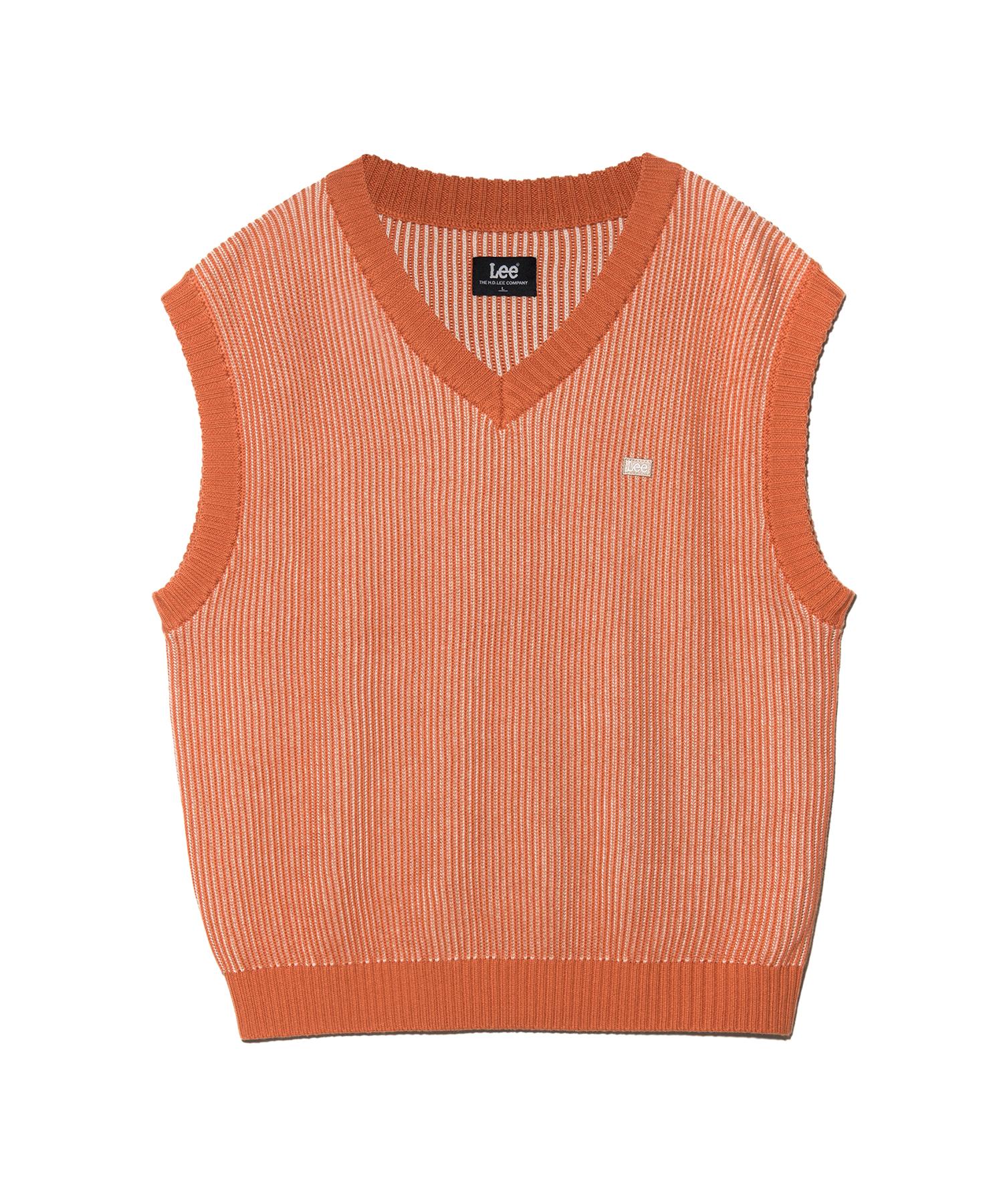 Lee Oversized Two-Tone Knit Vest Coral L