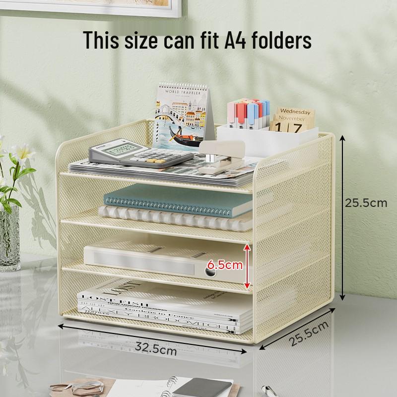 Multi-Layer A4 Desktop File Organizer and Bookends: Office Document Rack and Storage Box