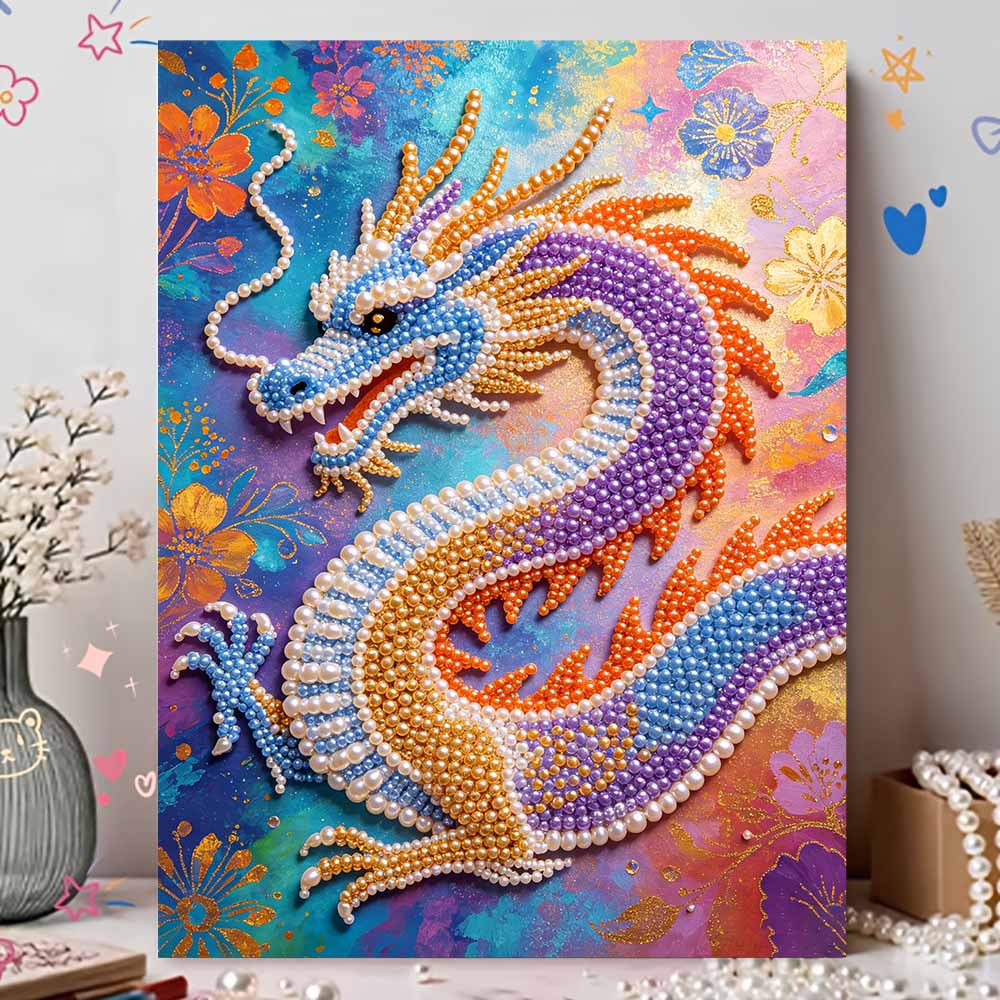 DIY Pearl Gem Colorful Dragon Shining Bead Craft Art Home Wall Ornament Simple Unframed Room Decoration Art Modern Gift For Living Room Decor
