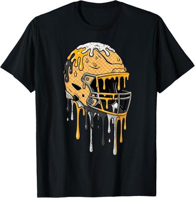Casque de Football Noir et Or Coulure de Crème Glacée T-Shirt Unisexe pour Garçons et Enfants