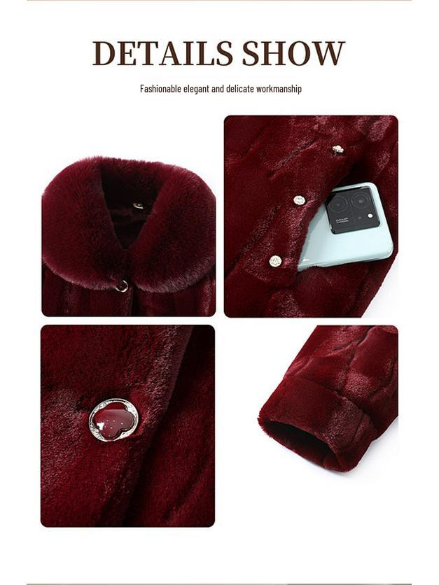 Women's Mink Velvet Faux Fur Mid-Length Padded Coat - Thick Winter Wear for Grandma and Mom