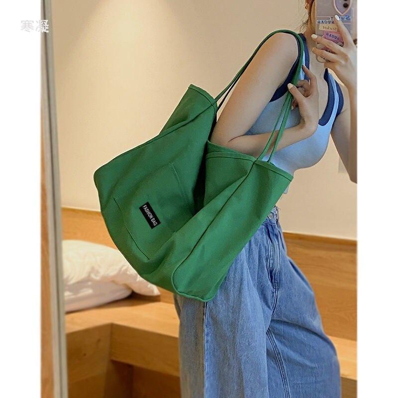 

Shoulder Bags New Korean Canvas Bag Large-capacity Candy-colored Commuter Student Niche One-shoulder Hand зелений