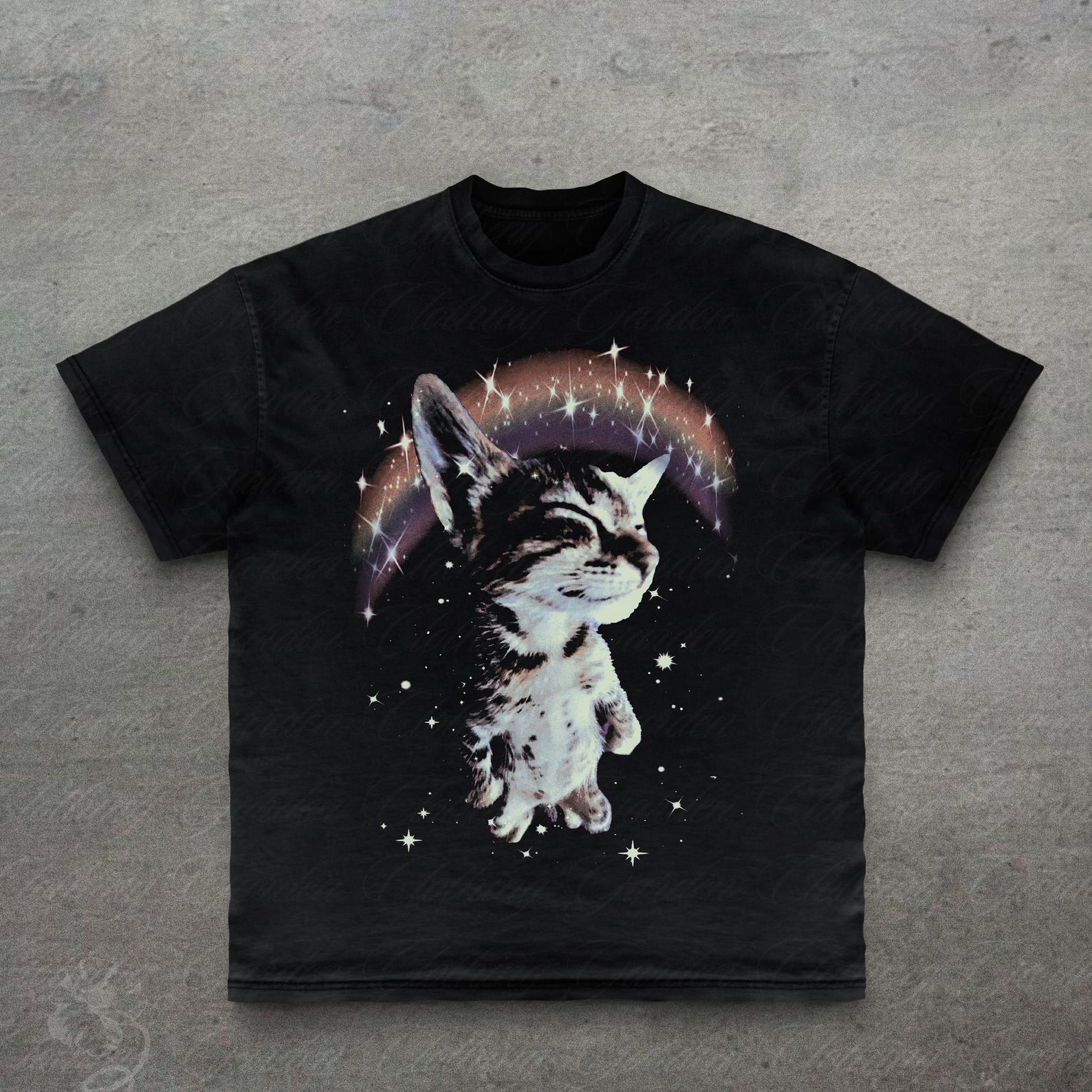 Space Cat Graphic Tee, Gifts For Cat Lovers, Cute Galaxy Kitten T-Shirt for Men Women, Retro Cosmic Cat Top, Celestial Star Cat Shirt 2XL