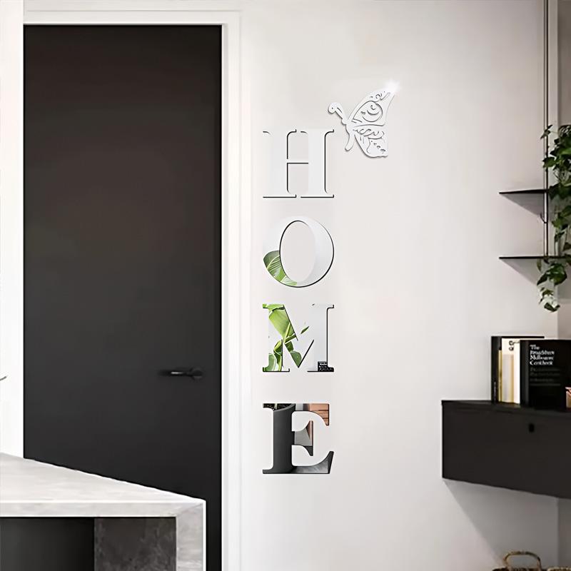 1 Set Acrylic 3D Family Slogan Self-Adhesive Wall Sticker DIY Mirror Home Decor HOME Removable English Alphabet