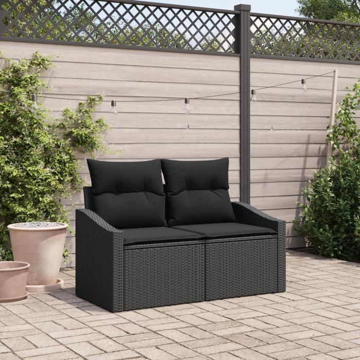 vidaXL 2-seater Garden Sofa with Storage and Cushions In Black Poly Rattan 42006791
