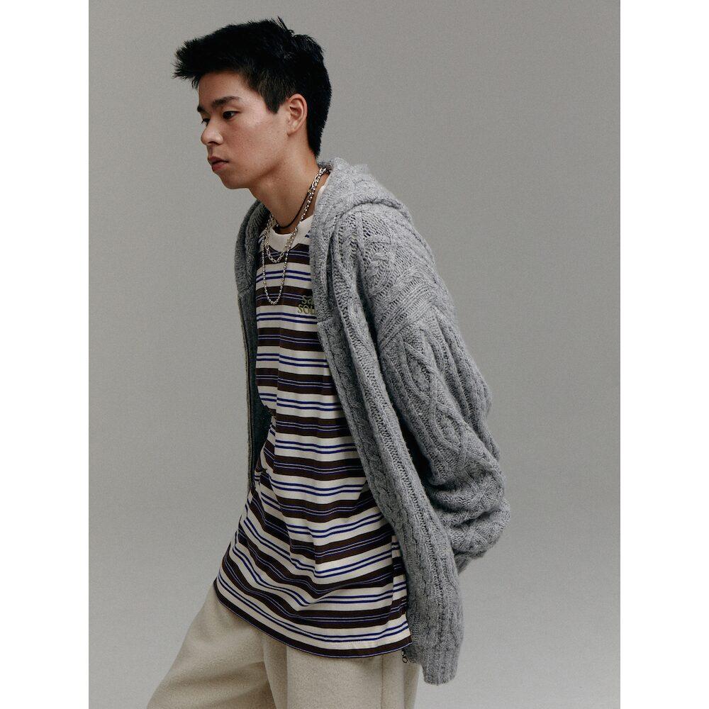 Sand Sound (Unisex) Wool Blend Cable Knit Zip-Up Hoodie Grey