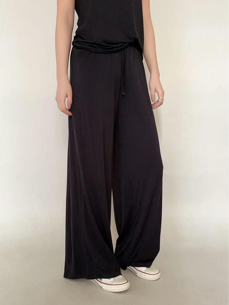 Spring/Summer Women's Plus Size High Waist Lace-Up Straight Leg Pants - Loose, Slimming, Versatile, Casual.