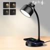 LED Desk Lamp for Office Home, Adjustable 4 Level Brightness with Bluetooth Speaker&15W Wireless Charger&Portable Desk Light&Type C Adapter, Flexible