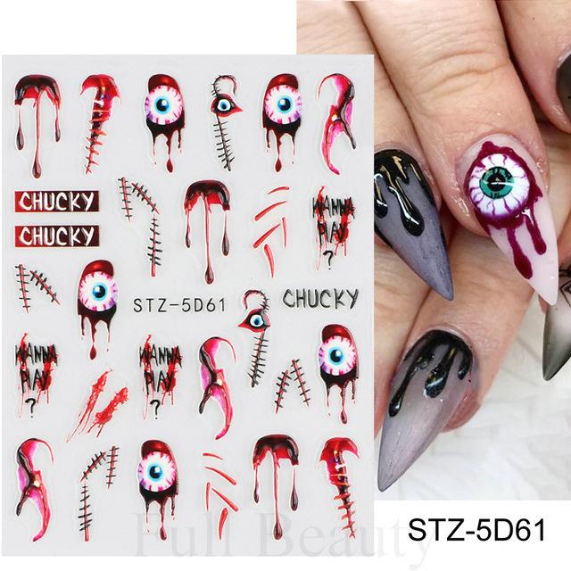 New nail art stickers embossed 5D three-dimensional Halloween cartoon bow ghost-shaped spider web nail stickers