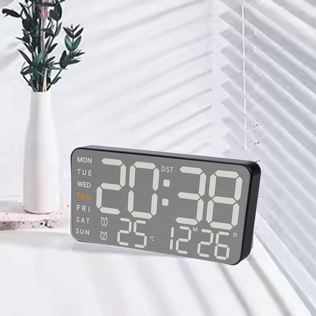 For Bedroom For Home Brushed Clock Digital Wall Clock Home Decor 21.5*11 Cm Temperature Display 12 24 Hours Format