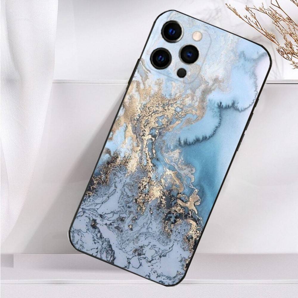 

Nature Art Marble Grain Phone Case For iPhone 16,15,14,13,12,11 Plus,Pro Max,XS,X,XR,SE,Mini,8,7 Soft Silicone Black Cover iPhone16plus