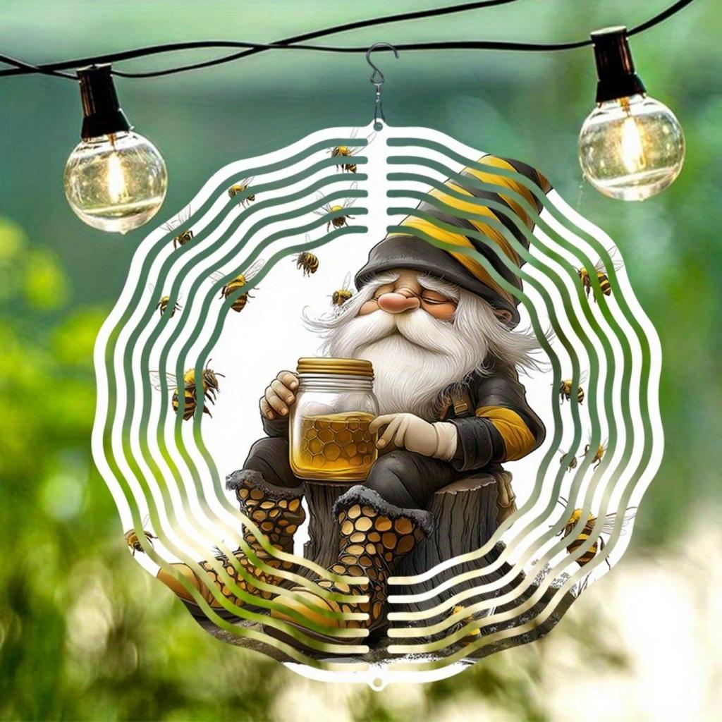 Metall Wichtel und Biene Mandala Windspiel für Outdoor Garten Terrasse Veranda Deko Kein Strom benötigt Einfach zu installieren Langlebiges Geschenk