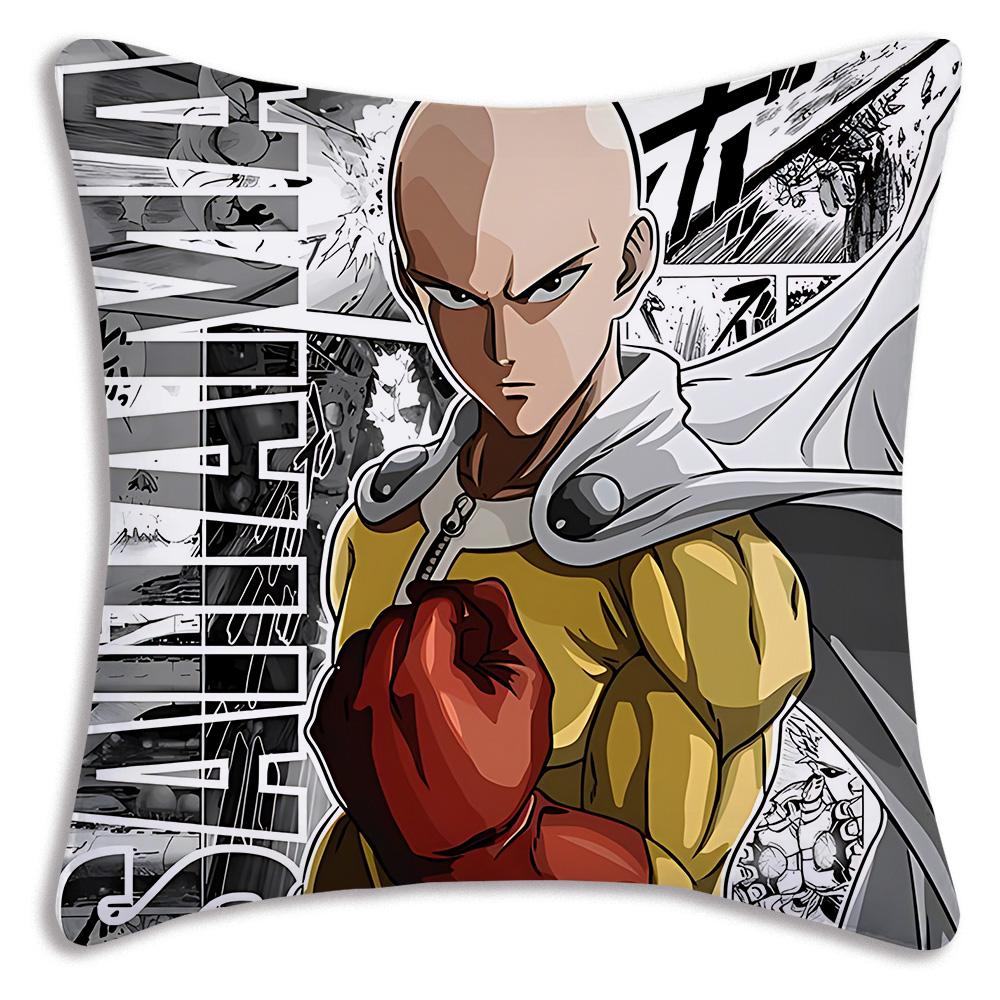 Anime For One P-Punch Mans Pillow Covers Cartoon Sofa Decorative Home Double-sided Printing Short Plush Cute Cushion Cover
