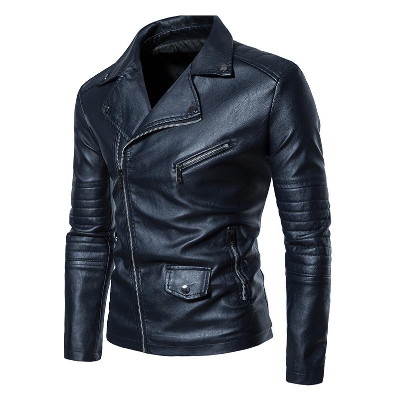 Men’s Jackets Faux Leather Lapel Long Sleeves Zipper Slim Fit Retro Motorcycle Jacket Autumn Winter PU Bomber Tops Holiday Casual Outer Wear