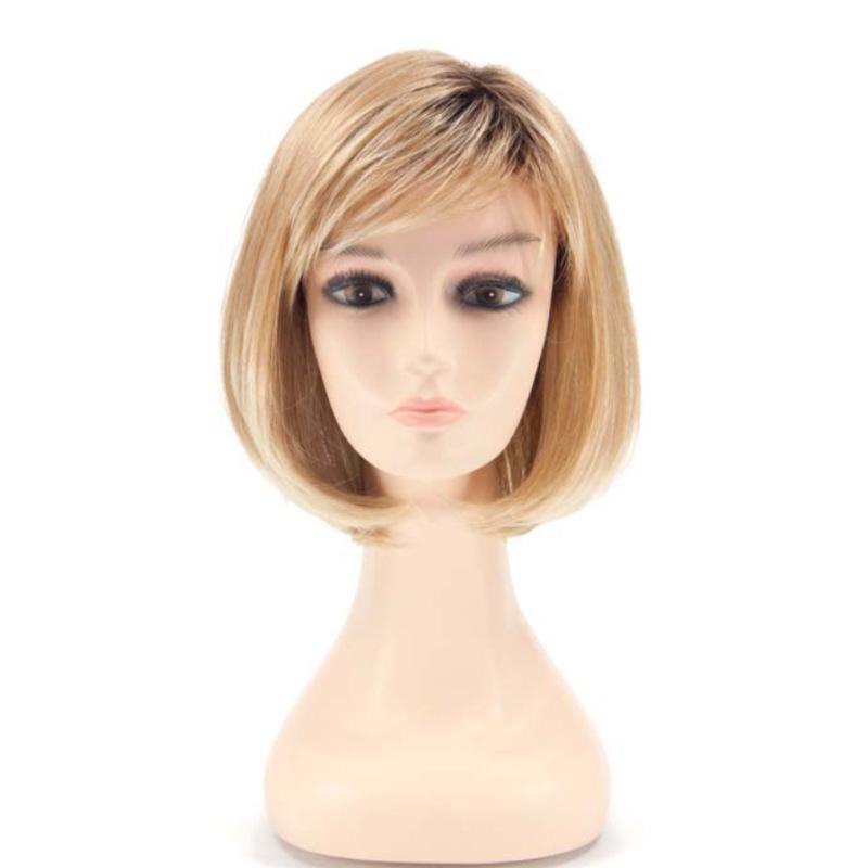 

Женский синтетический короткий боб, прямые парики с челкой, светлый парик с темными корнями для женщин, натуральные термостойкие волосы, костюм для повседневного использования светлый