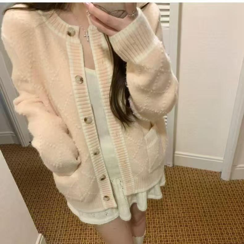 

Spring Knit Cardigan Women Designer Niche Lazy Layer Style Top One Size розовый