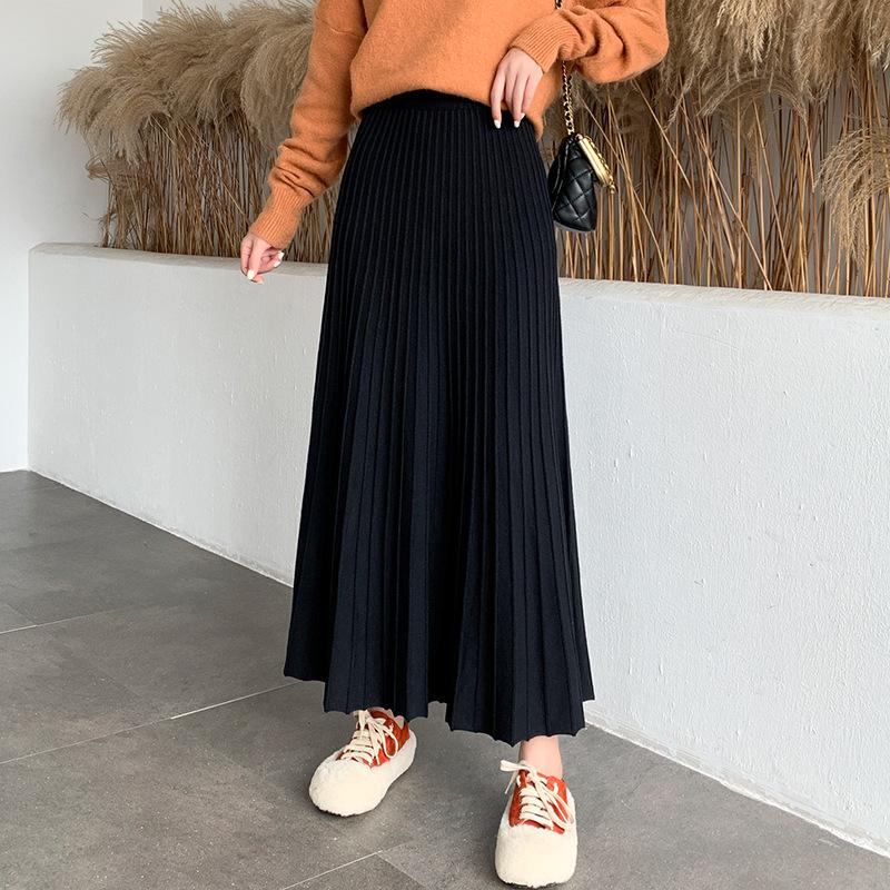 

Трикотажные длинные юбки-миди женские с эластичной резинкой на талии, элегантные, осенне-зимние, трикотаж трапециевидной формы, полосатая повседневная винтажная юбка One Size