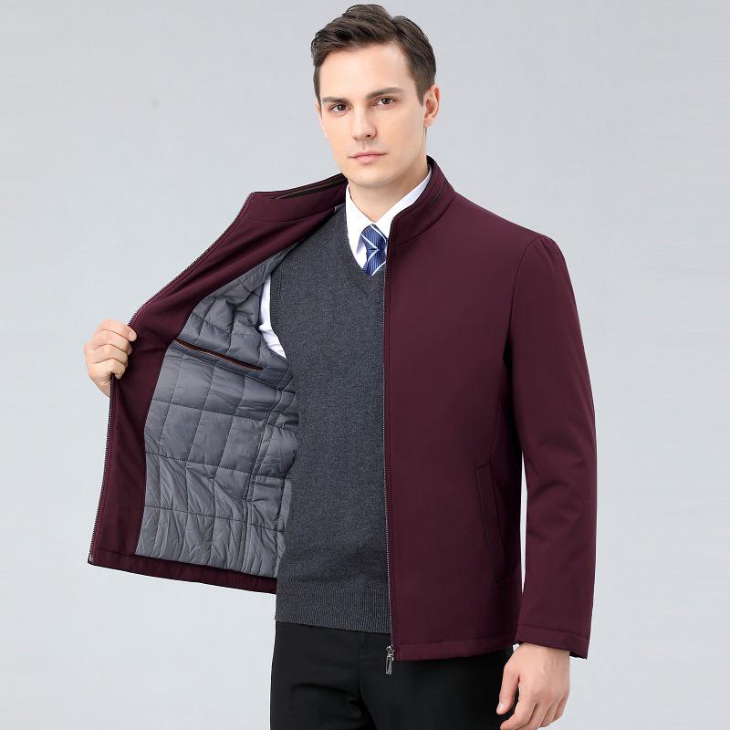 Men's Cotton Stand Collar Jacket - Business Casual, Mid-Age Dad Wear, 2024 Autumn/Winter, Loose Outerwear