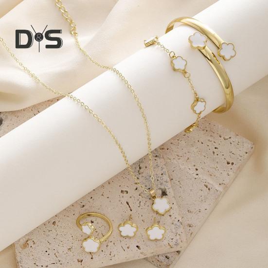 5 ks/sada Dámská sada šperků Dekorace šťastná květina Třpytivé kamínky Náhrdelník Náramek Náramek Náušnice Prsten Sada Módní šperky