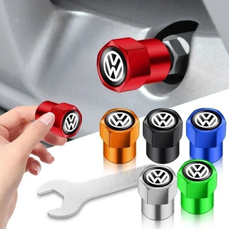 For VW 4PCS Aluminum Alloy Car Wheel Tire Valve Caps For Volkswagen VW GTI R Line R32 Touareg Passat Polo Jetta MK4 Auto Accessories