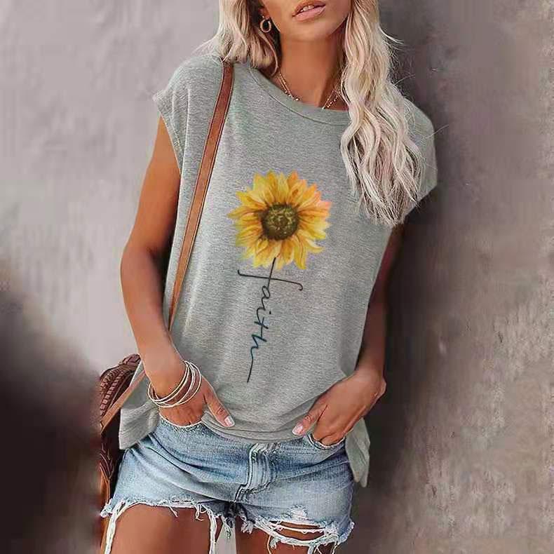 

Новая европейская и американская популярная свободная футболка с цветочным узором и круглым вырезом с короткими рукавами для женщин 8xl