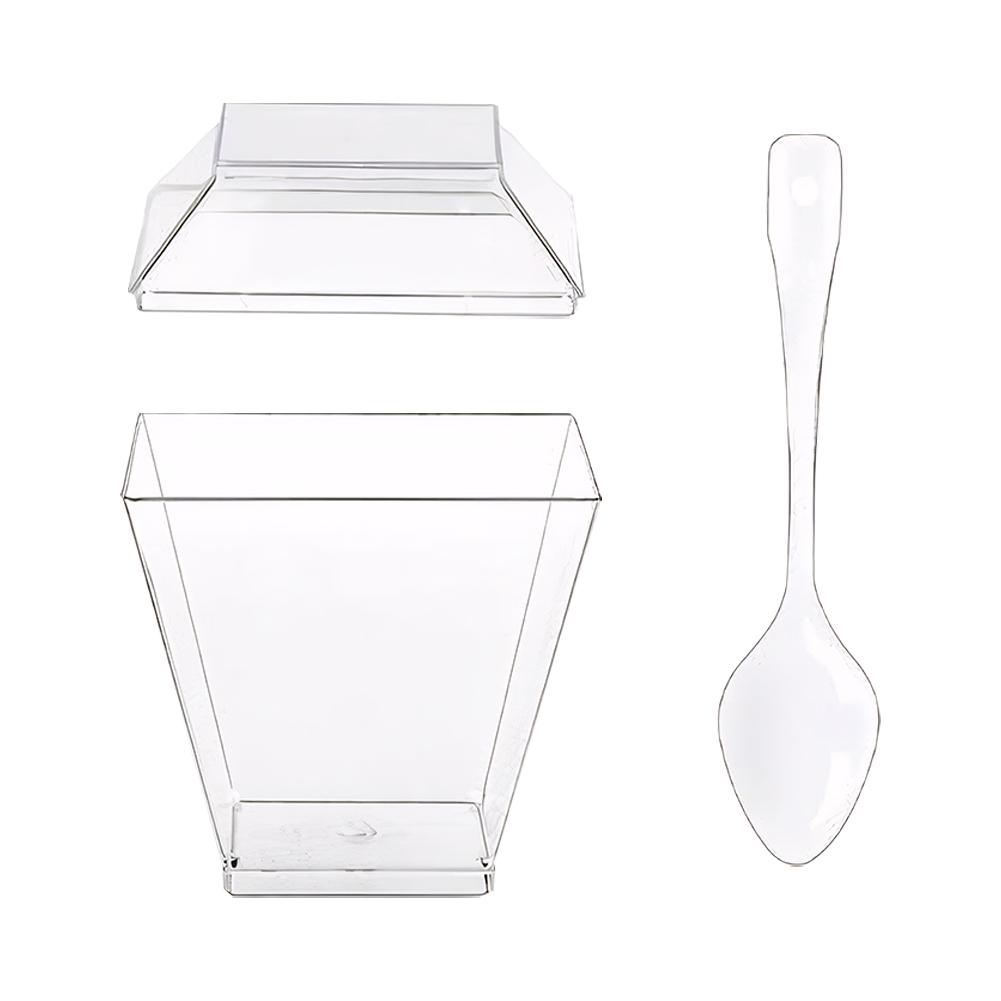 50/100 balení plastových dezertních kelímků, čtvercových, průhledných jogurtových parfaitových kelímků, parfaitových kelímků na ovocný pudink, pěnu, zmrzlinu, párty, svatbu