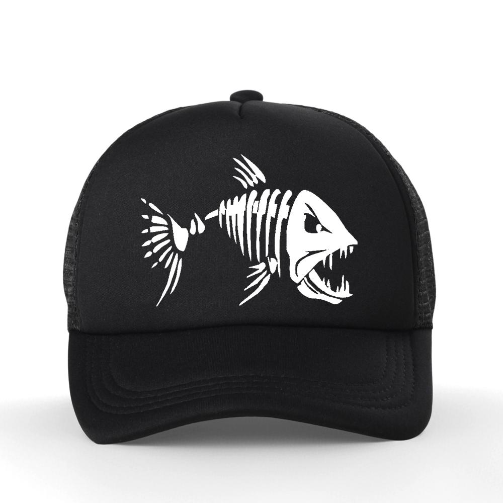 Cartoon Fish Bones Mesh Baseball Hat Unisex Outdoor Fishing Skeleton Fish Bone Adjustable Caps Women sun hat