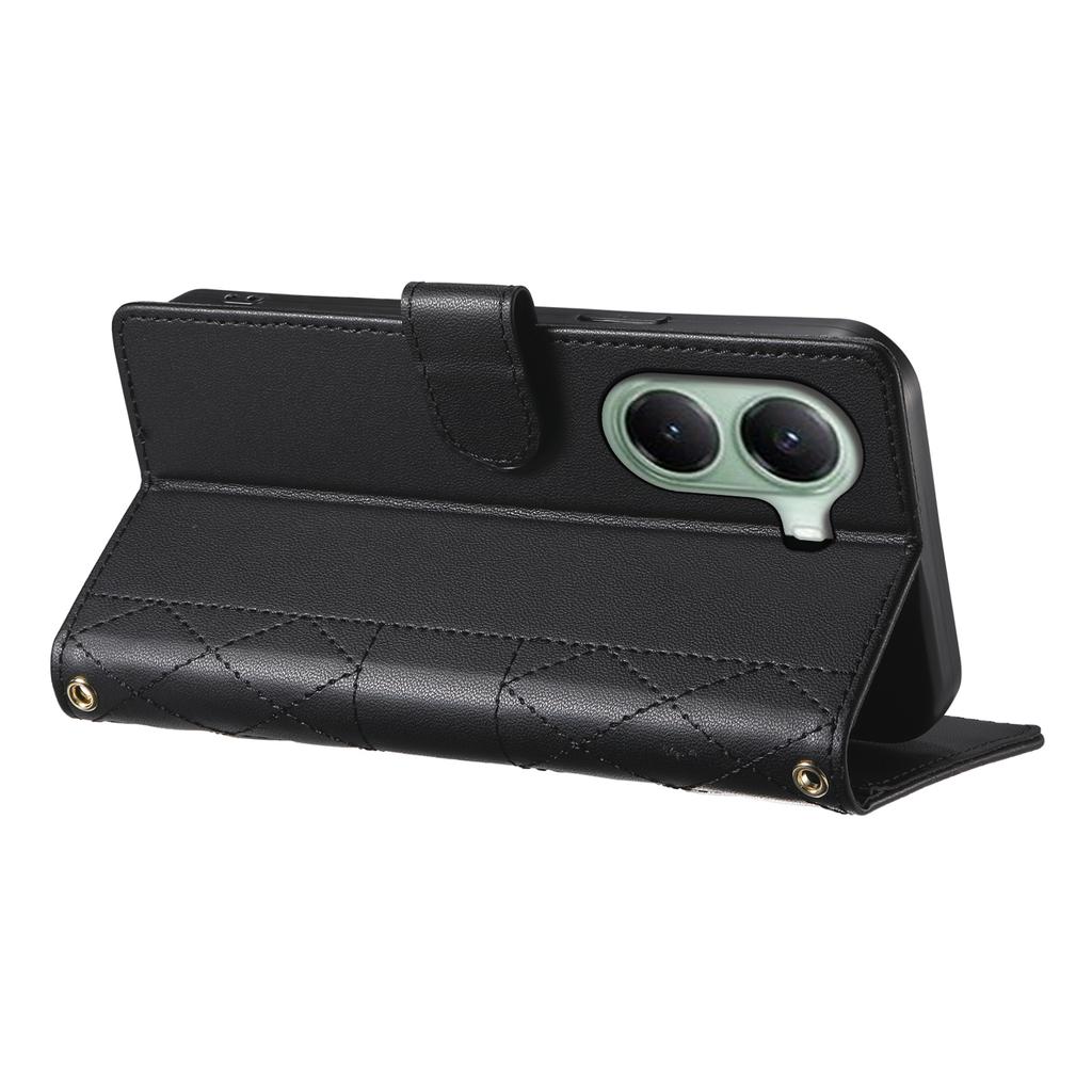 For Xiaomi Poco X7 Pro 5G/Redmi Turbo 4 5G Case Rhombus Stitching Wallet Stand Leather Phone Cover with Long/Short Strap